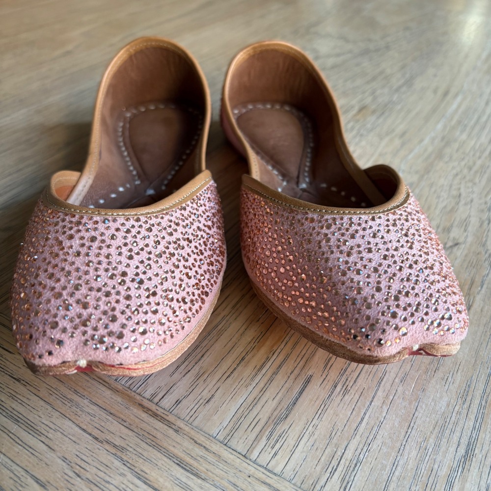 NWOB Swarovski Rhinestone Flats Pink Leather Jutti Mojari, Punjabi Jutti SIZE 6 - Picture 8 of 9